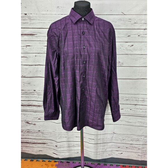 Kenneth Cole New York Slim Fit‎ Vintage Purple Plaid Long-Sleeve Button-Up Shirt - Picture 1 of 11
